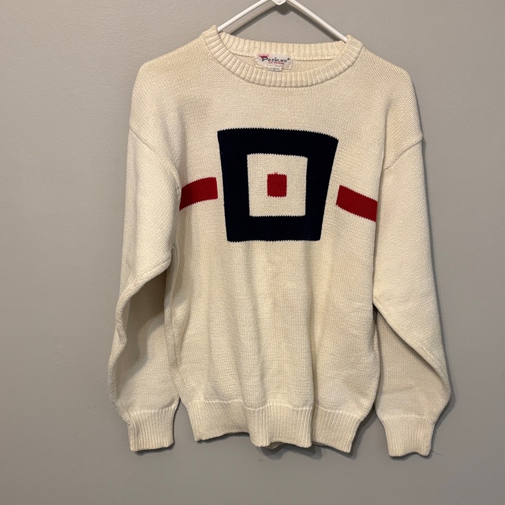 Vintage Parker of Vienna Classic White Sweater with Geometric Design
